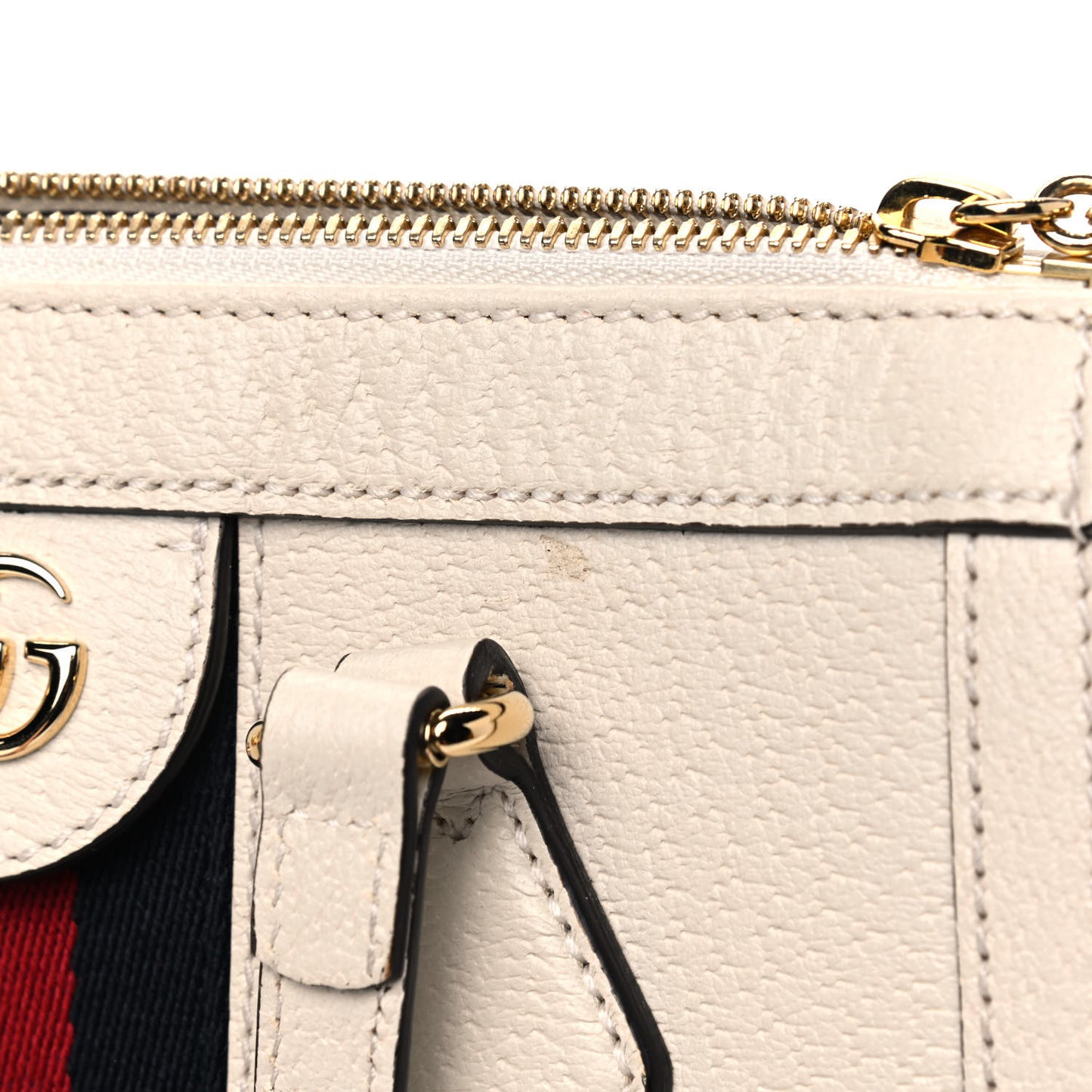 Textured Calfskin Web Small Ophidia Tote Bag Mystic White