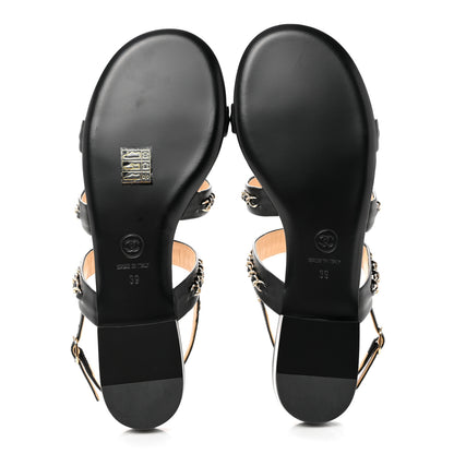 Chanel Lambskin Chain Sandals 39 Black 5 of 9