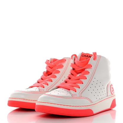 Chanel Calfskin Womens Logo High Top Sneakers 41 Orange White 3 of 11