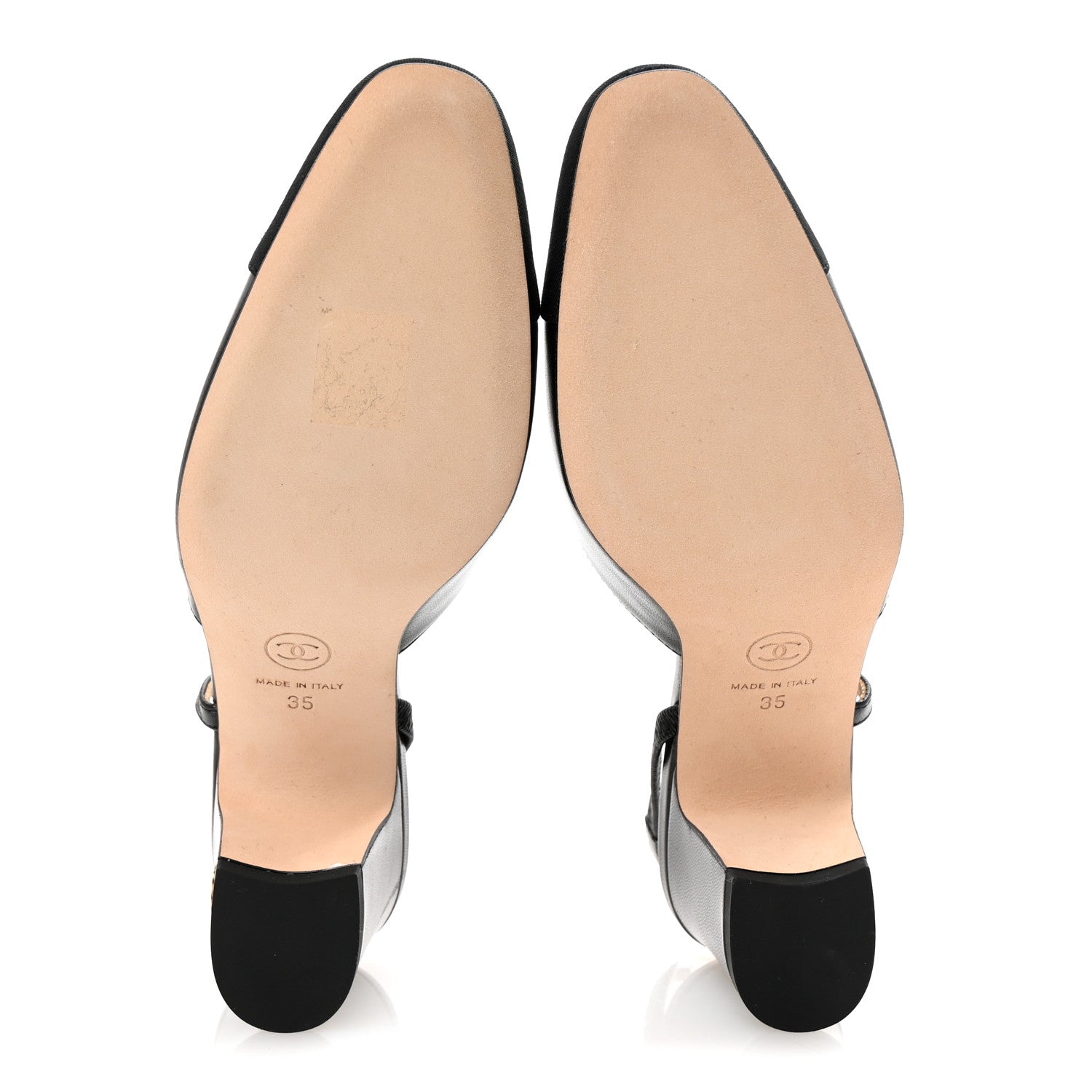 Chanel Goatskin Grosgrain Cap Toe CC Slingback Pumps 35 Black 6 of 9