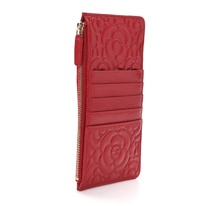 Chanel Caviar Camellia Embossed Classic Flat Wallet Pouch Red 3 of 7