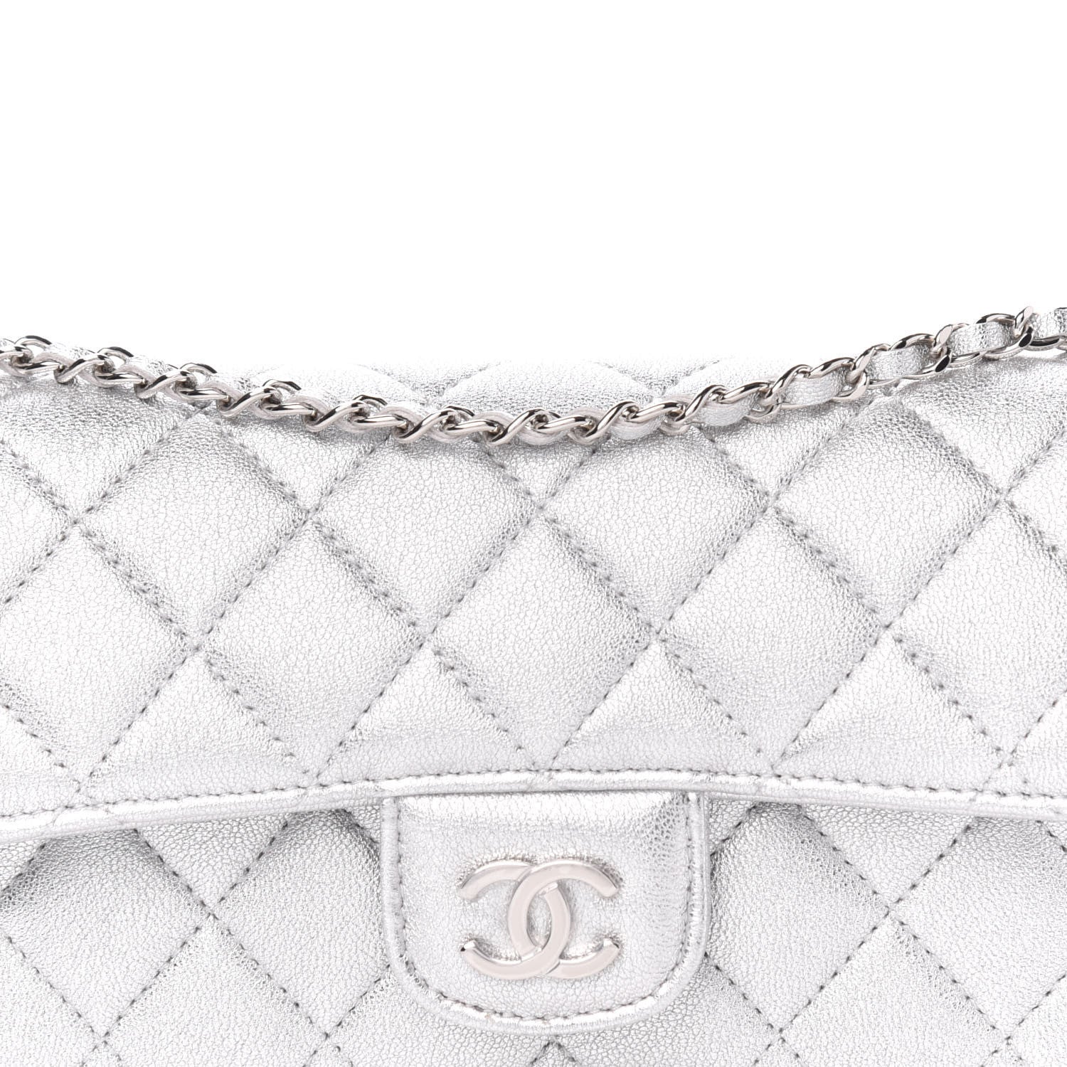 Chanel Metallic Lambskin Quilted Glasses Case With Chain Silver 11 of 11