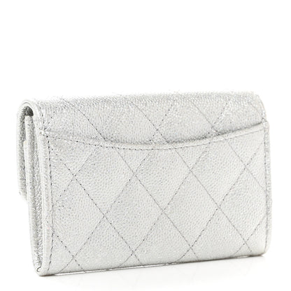 Chanel Glittered Metallic Caviar Quilted Flap Card Holder Wallet Silver 3 of 9