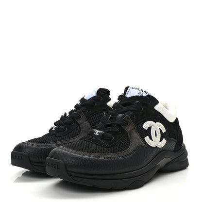 Chanel Mesh Suede Grained Calfskin Womens CC Sneakers 39 Black White 3 of 9