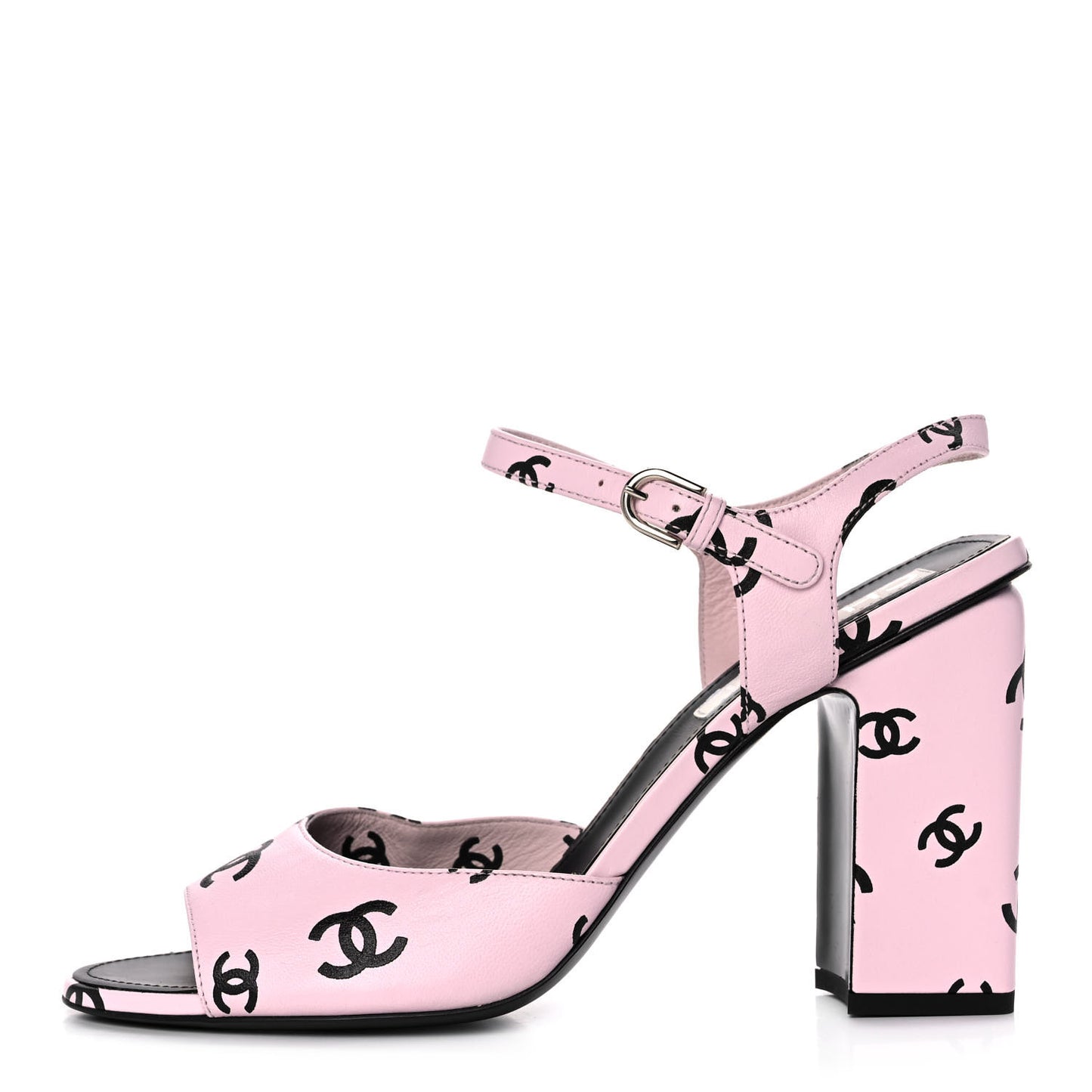 Printed Lambskin CC Sandals 42 Light Pink Black