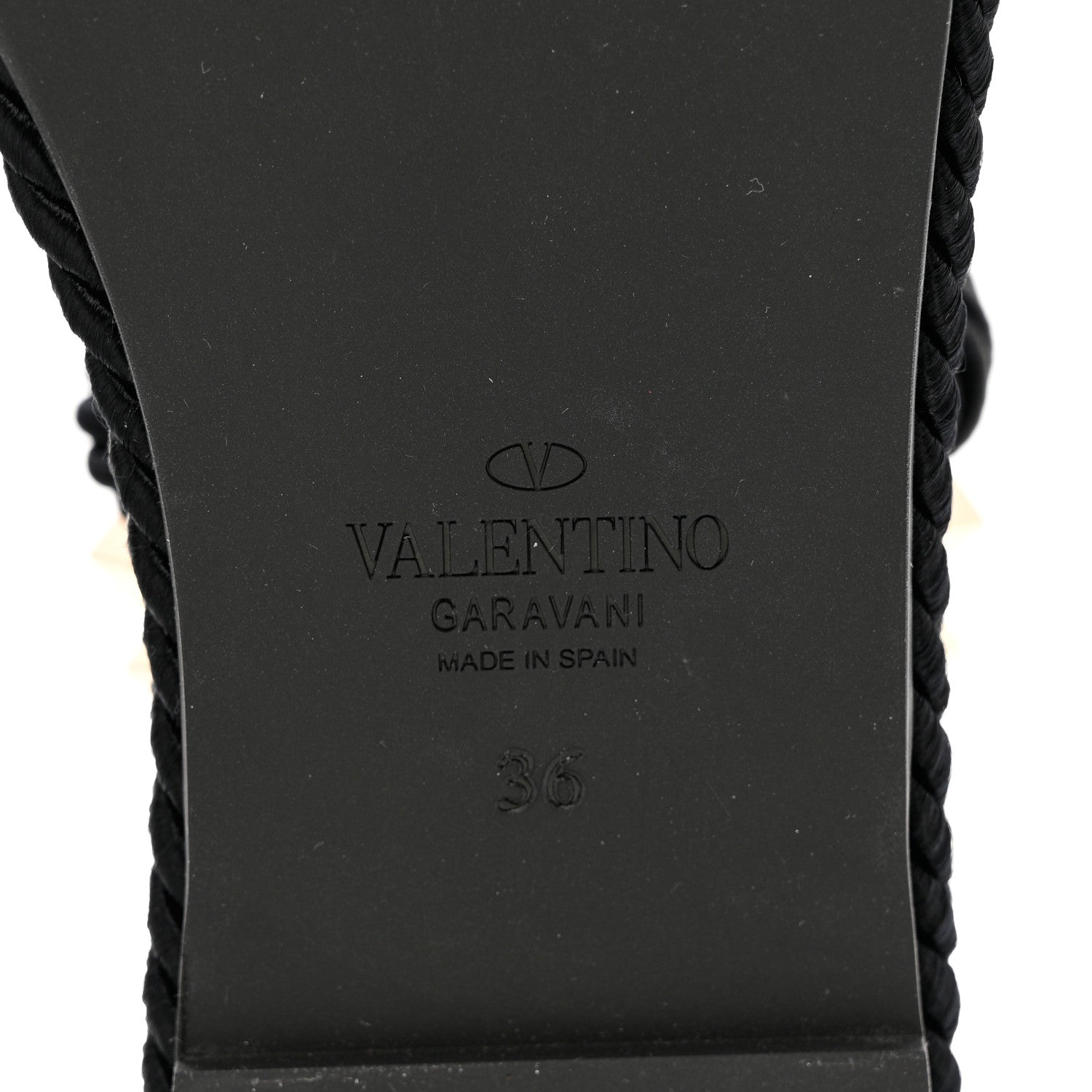 Valentino Garavani Calfskin Silk Woven Rockstud Torchon 55 Espadrille Sandals 36 Black 6 of 7
