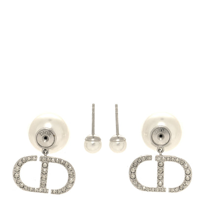 Christian Dior Pearl Crystal Tribal CD Drop Earrings Silver 3 of 4