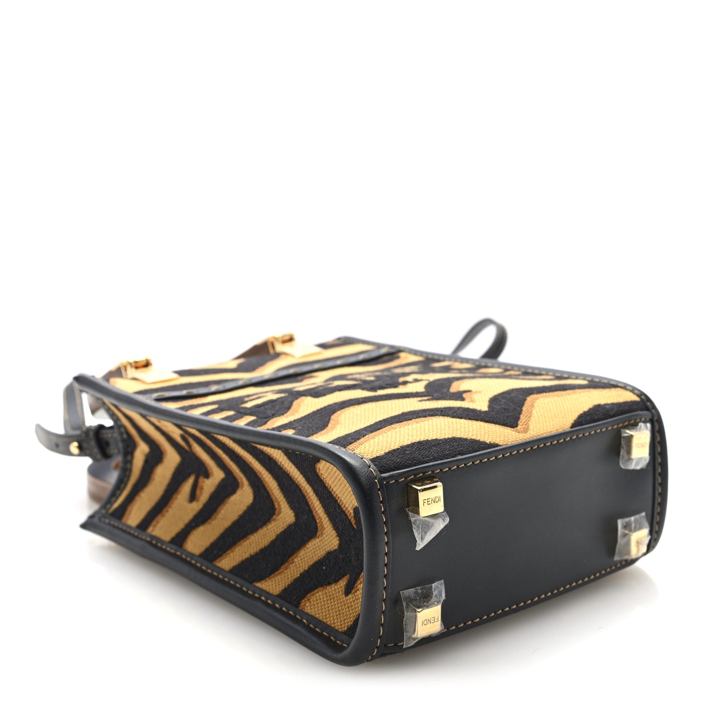 Canvas Vitello King Chinese New Year Tiger Embroidered Fendi Sunshine Shopper Tote Black Dark Yellow