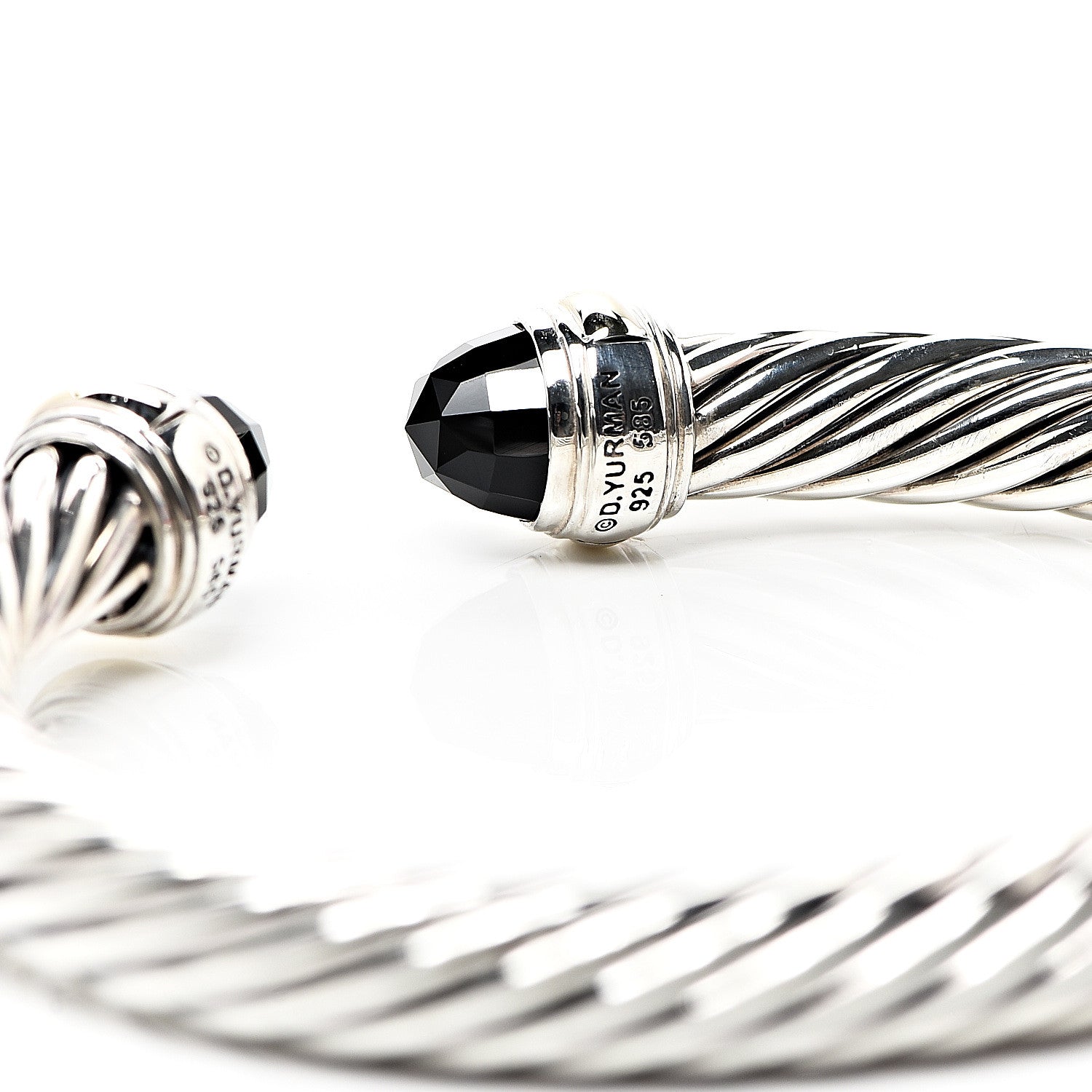 David Yurman Sterling Silver 14K Yellow Gold Black Onyx 7mm Cable Classics Bracelet 3 of 3
