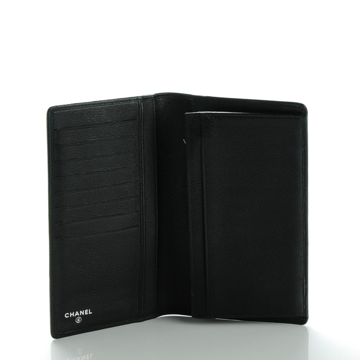 Chanel Goatskin Camellia Embossed Yen Wallet Black 5 of 8