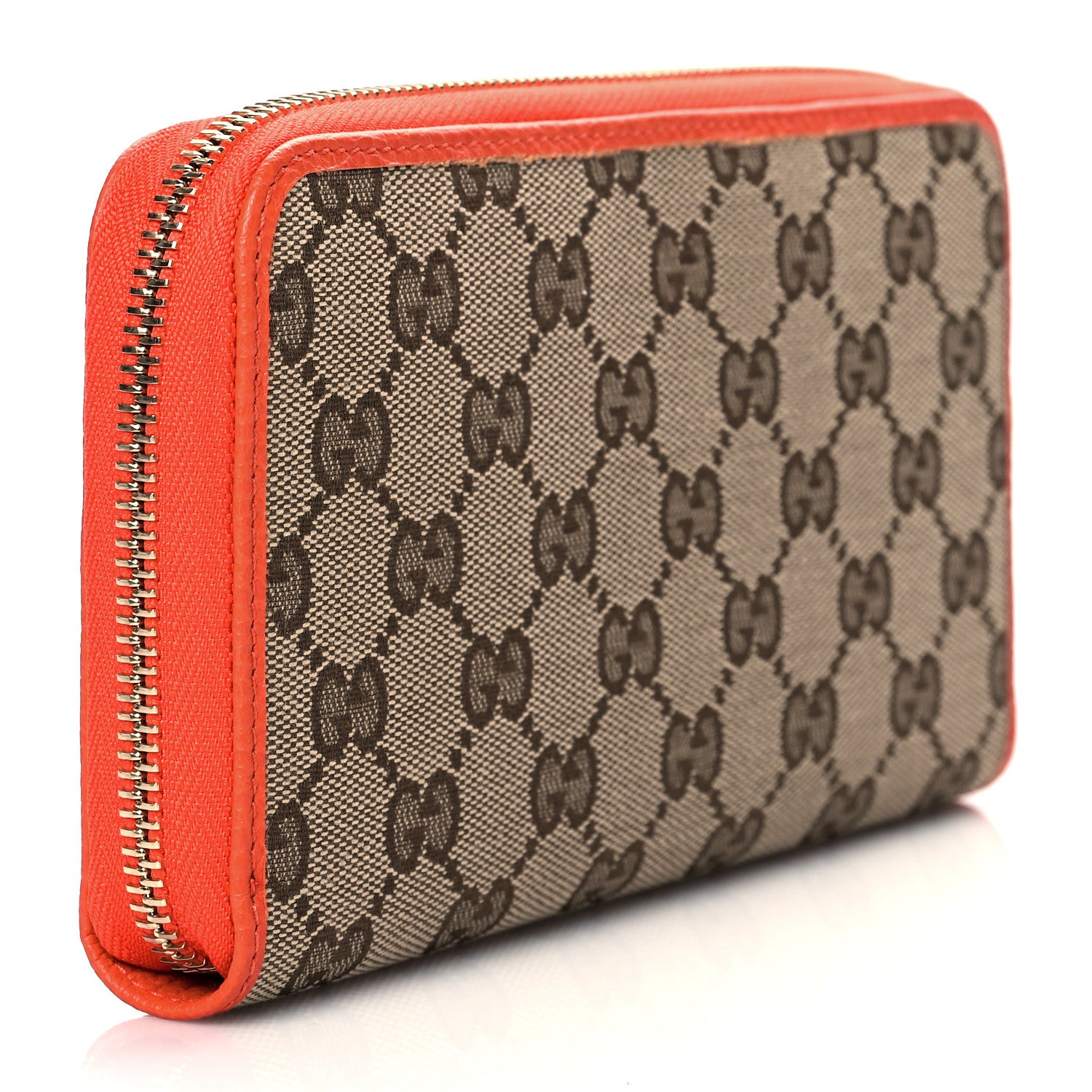 Gucci Monogram Dollar Calfskin Zip Around Wallet Beige Ebony Sun Orange 3 of 8