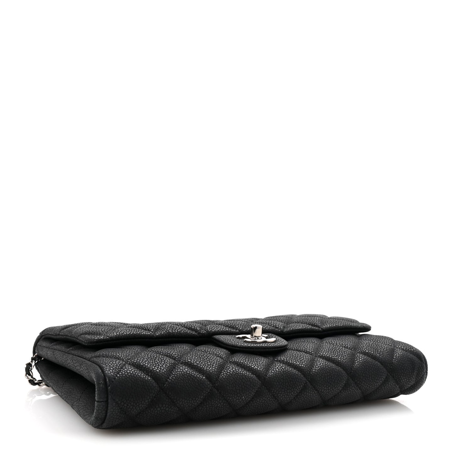 Iridescent Caviar Quilted Clutch With Chain Flap Black