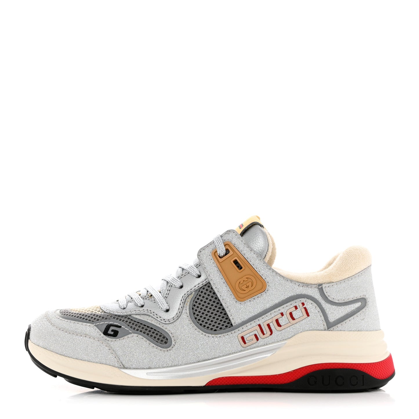Metallic Calfskin Glitter Mesh Mens Ultrapace Sneakers 6.5 Silver White