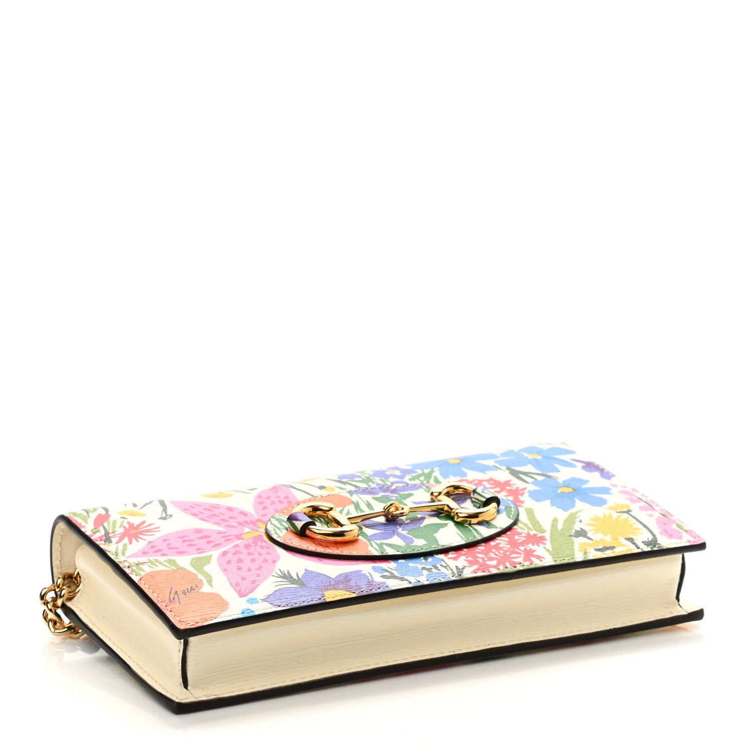 Gucci X KEN SCOTT New Shangai Calfskin Jardin D'Avril Floral Print Horsebit 1955 Wallet On Chain Ivory Pink 4 of 10