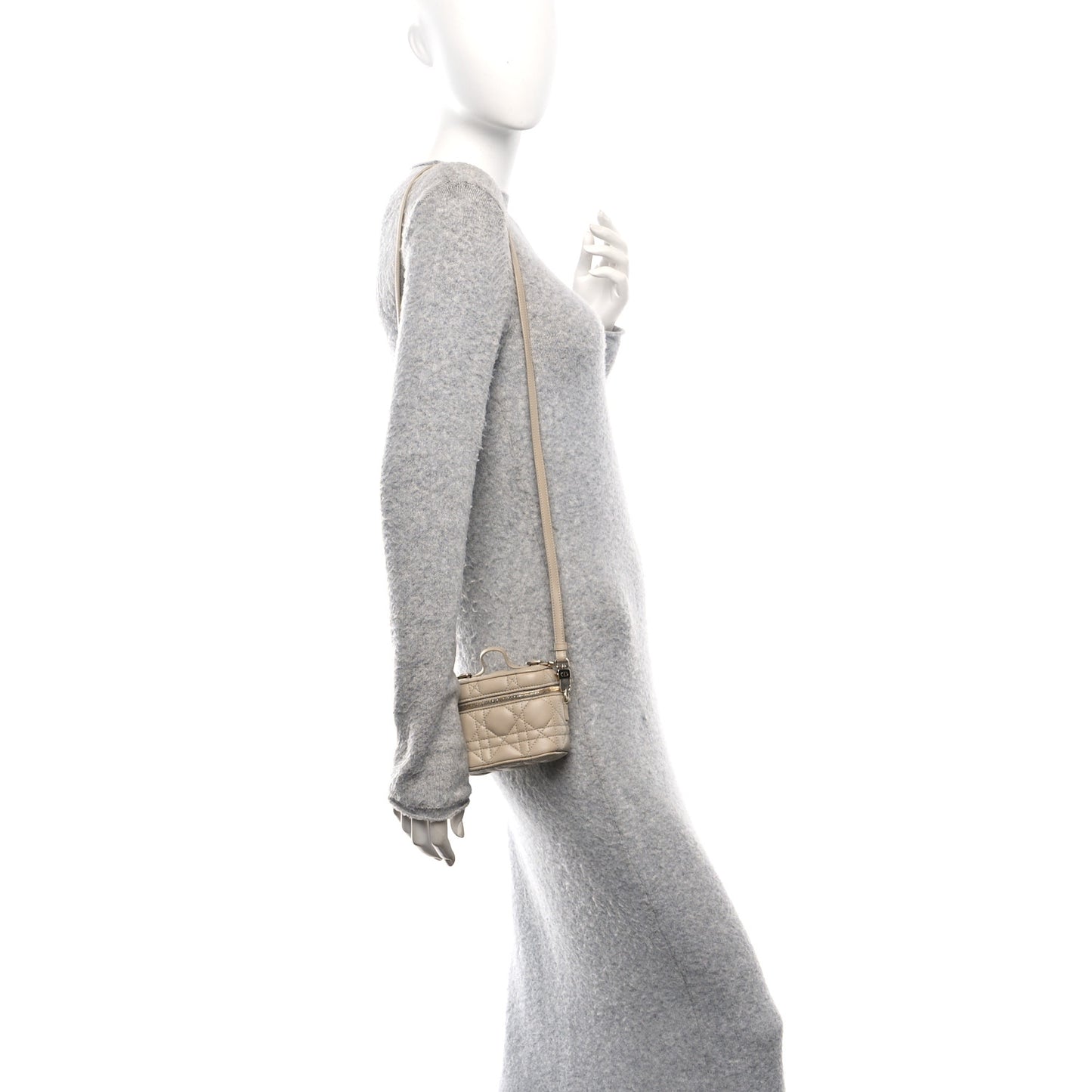 Lambskin Cannage Micro Lady Dior Vanity Case Beige