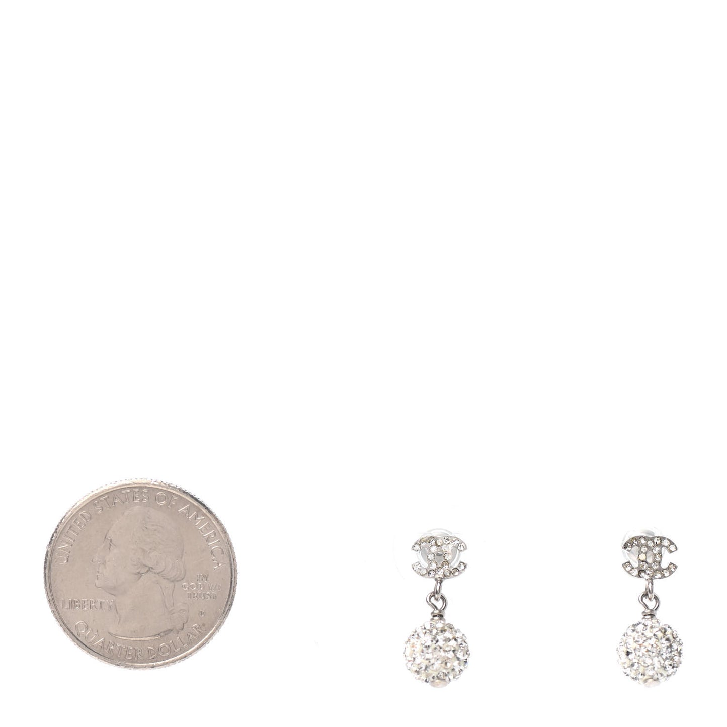 Crystal CC Drop Earrings White Silver