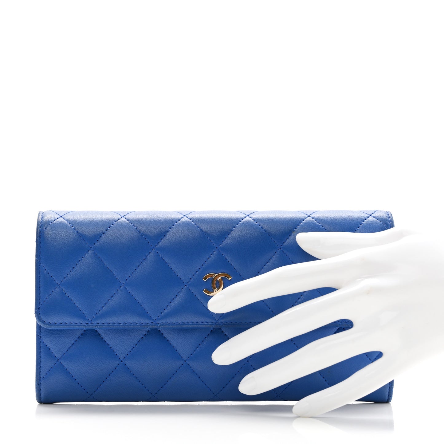 Lambskin Quilted Large Gusset Flap Wallet Blue