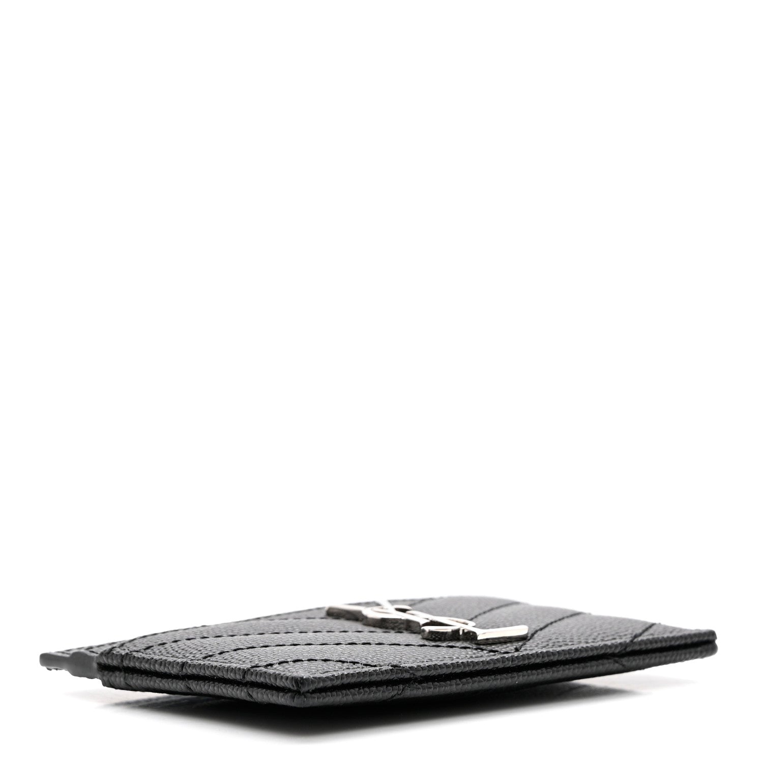 Saint Laurent Grain De Poudre Matelasse Chevron Monogram Credit Card Case Black 3 of 7