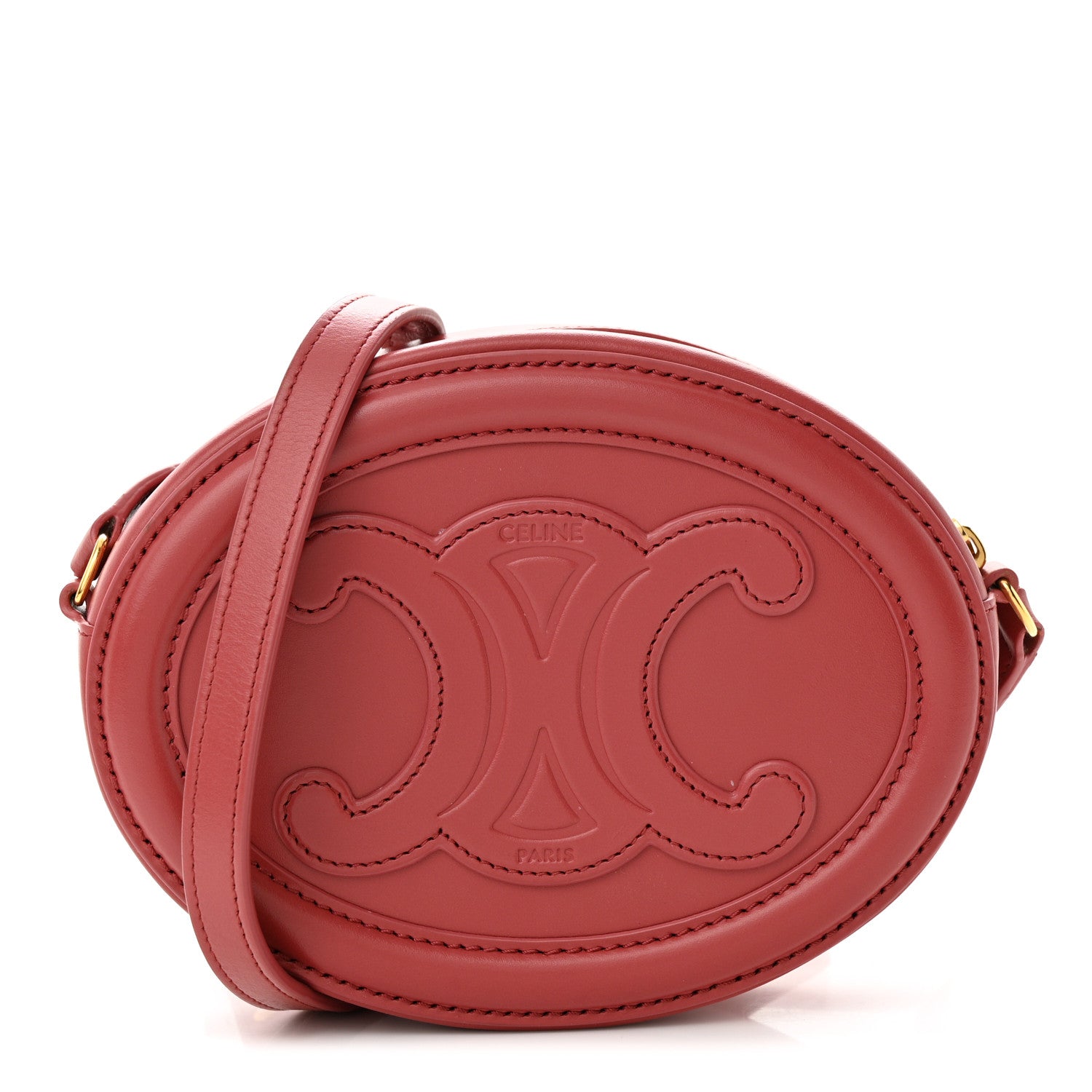 Celine Smooth Calfskin Cuir Triomphe Oval Purse Crossbody Lipstick 1 of 9