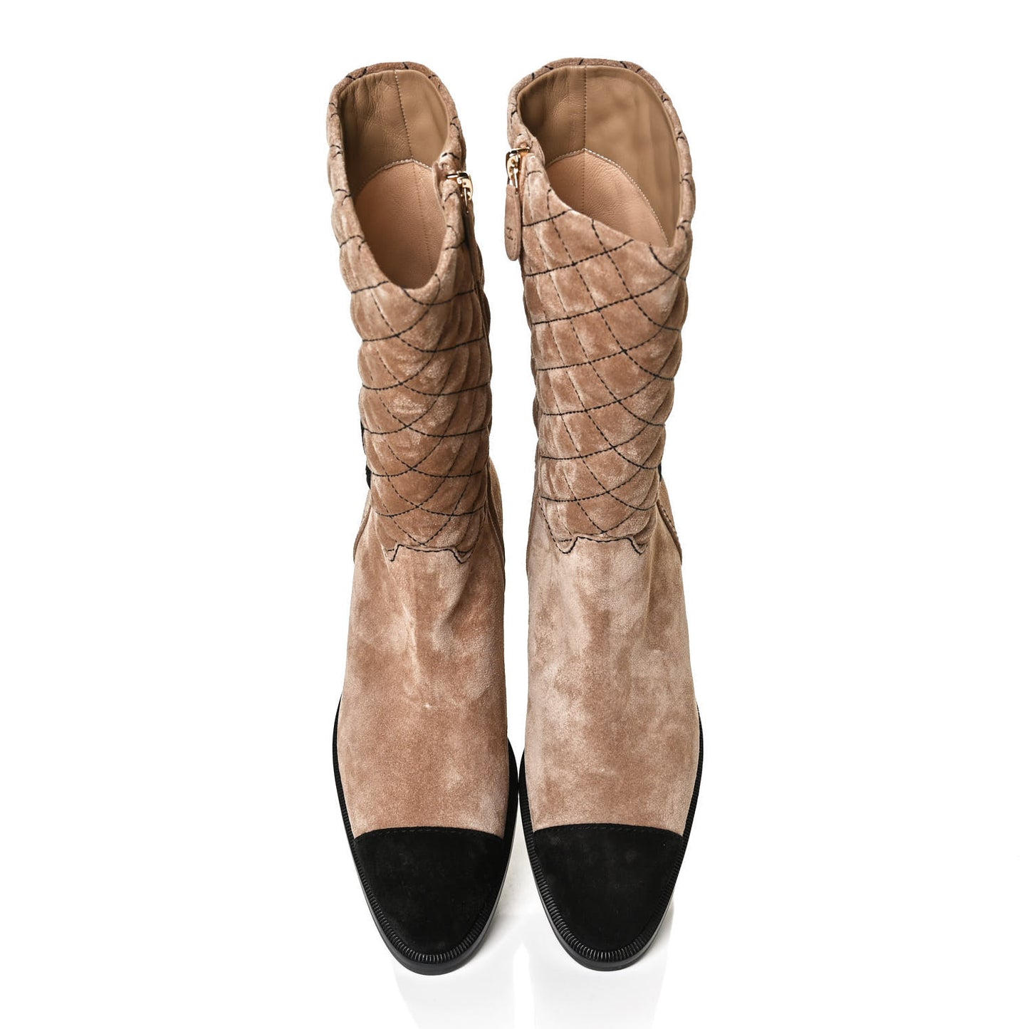 Suede Quilted CC High Boots 38 Dark Beige Black