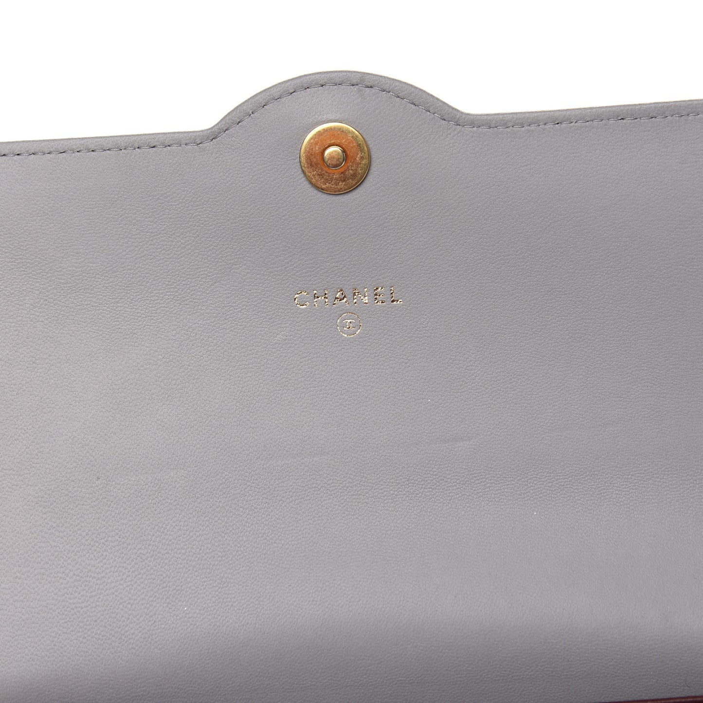 Lambskin Quilted Wallet With Removable Chain Grey Burgundy