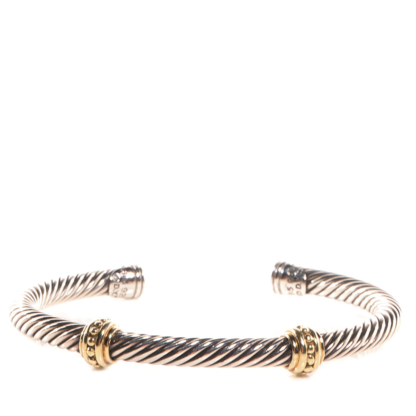 Sterling Silver 14K Yellow Gold 5mm Cable Classics Two Station Bracelet