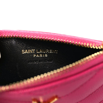 Saint Laurent Grain De Poudre Matelasse Chevron Monogram Fragments Zippered Card Case Fresh Fuxia 7 of 8
