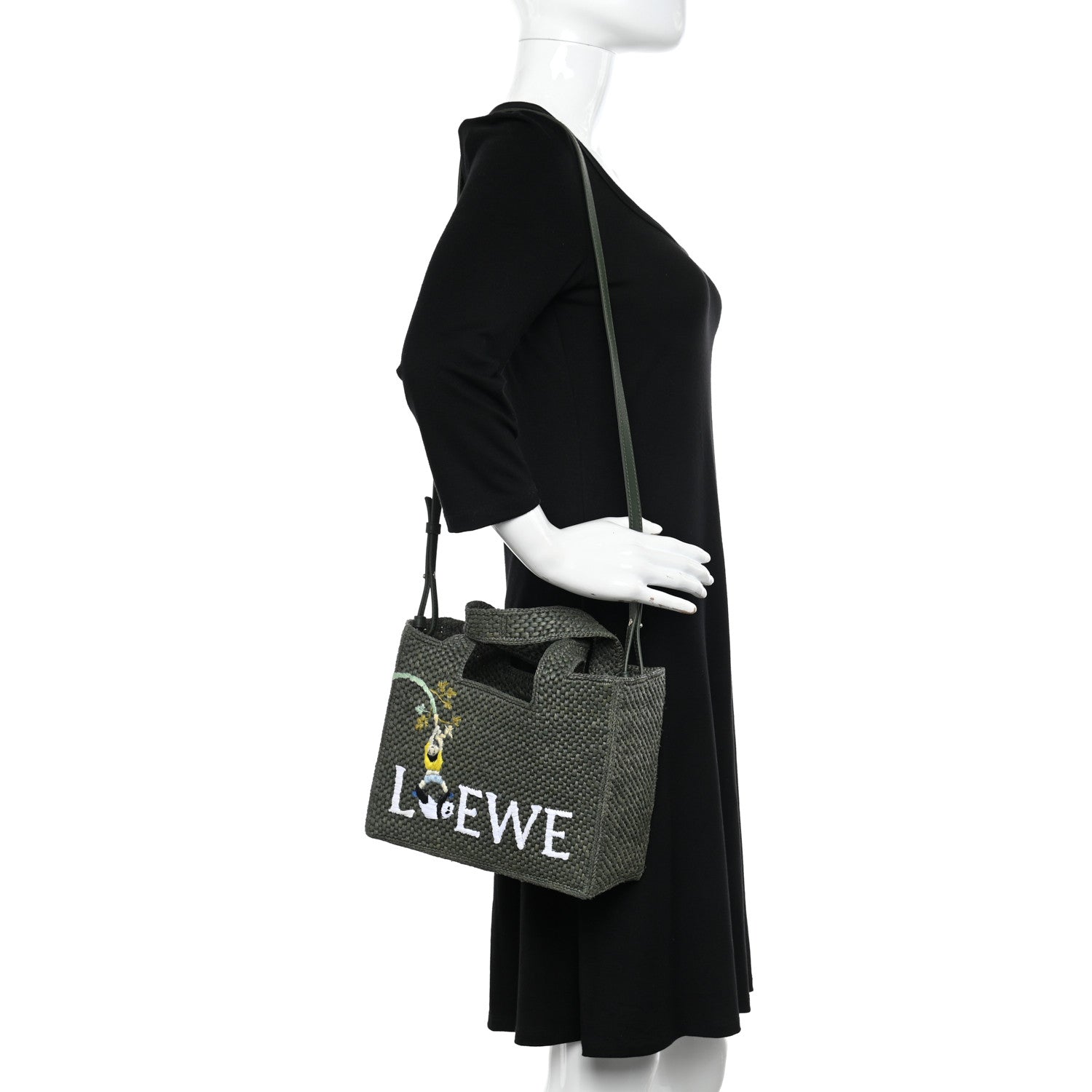 Loewe X SUNA FUJITA Raffia Small Font Tote Bottle Green 2 of 11