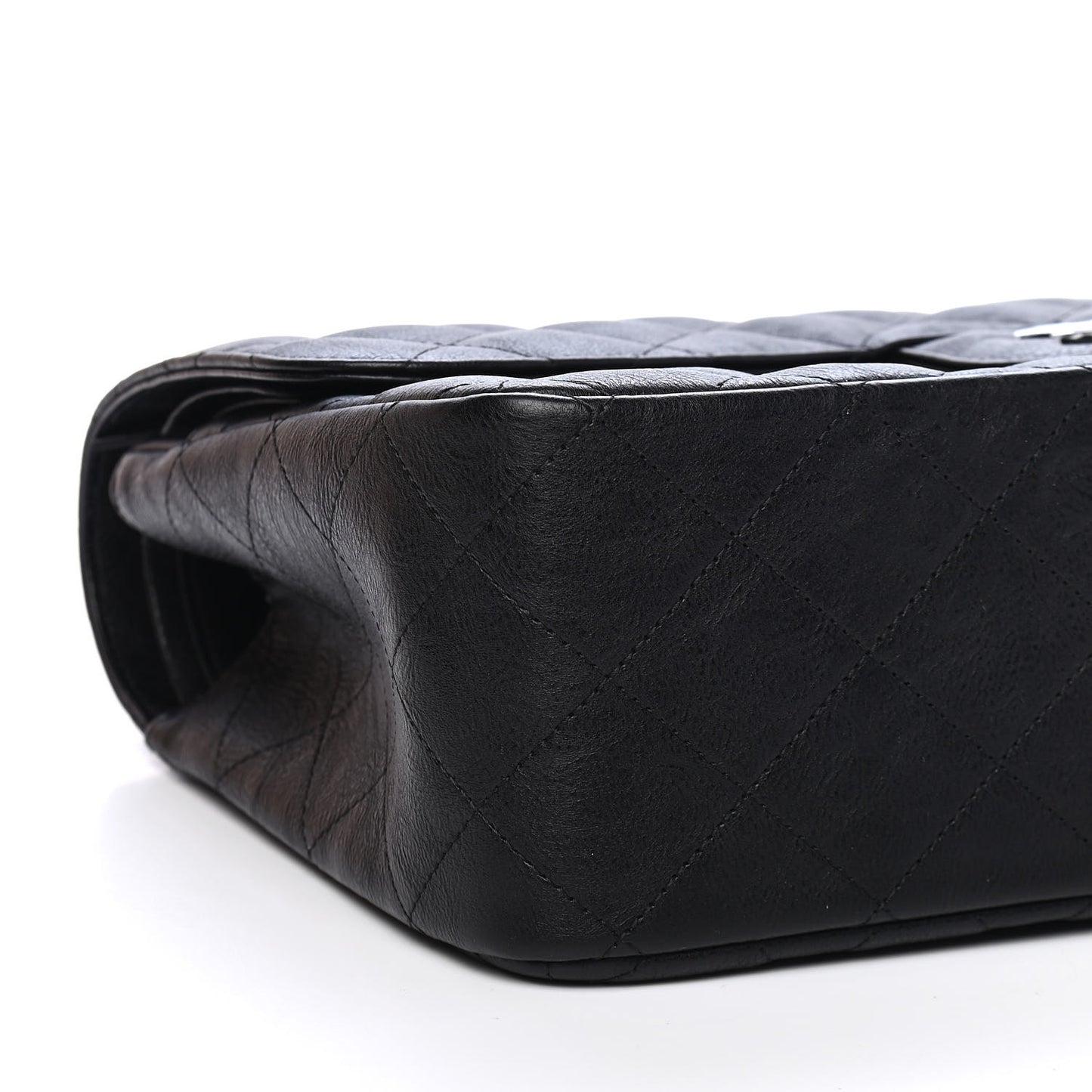 Crumpled Calfskin Quilted Jumbo Double Flap So Black