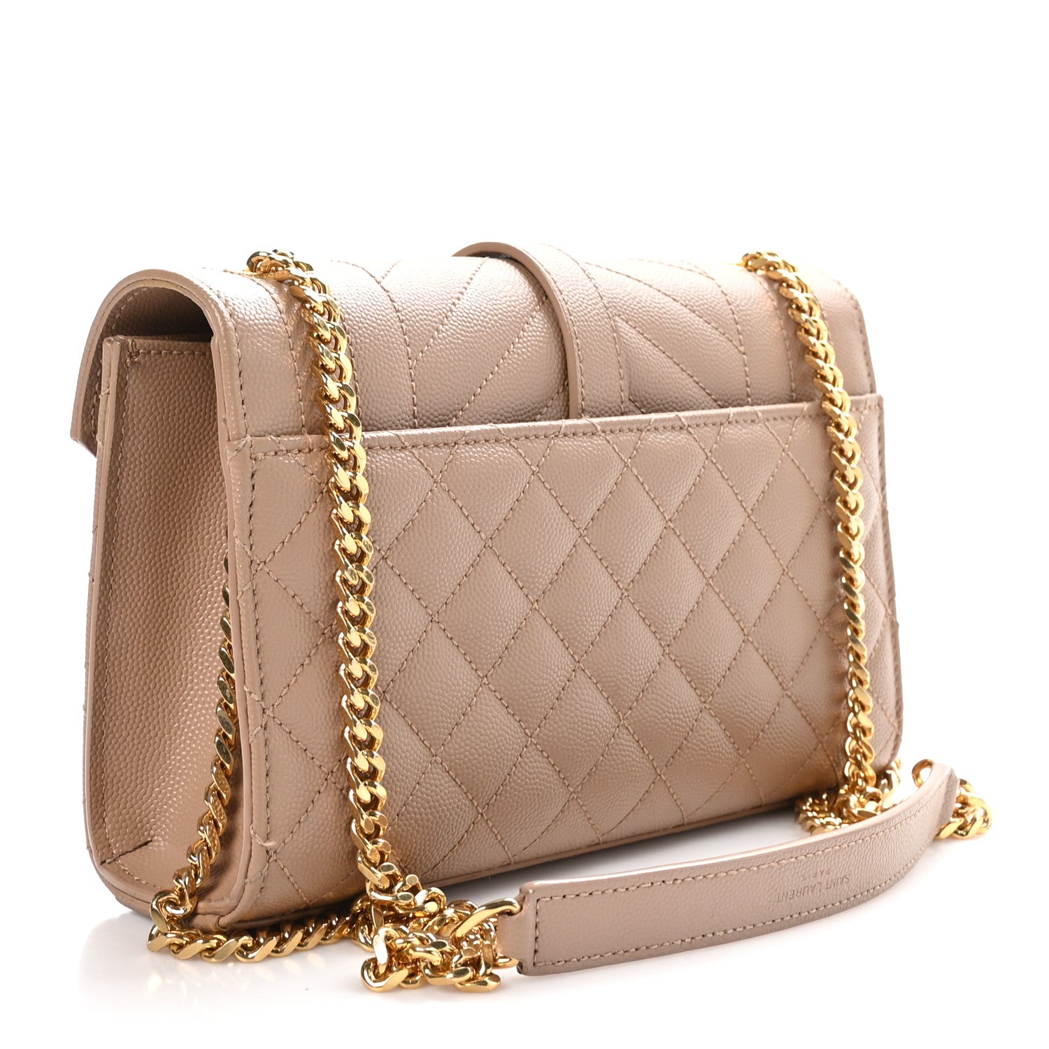 Saint Laurent Grain De Poudre Textured Mixed Matelasse Triquilt Small Monogram Satchel Dark Beige 3 of 10