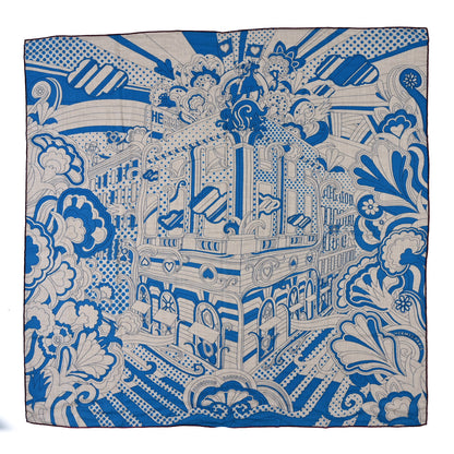 Hermes Cashmere Silk Faubourg Rainbow Shawl 140 Bleu White 1 of 4