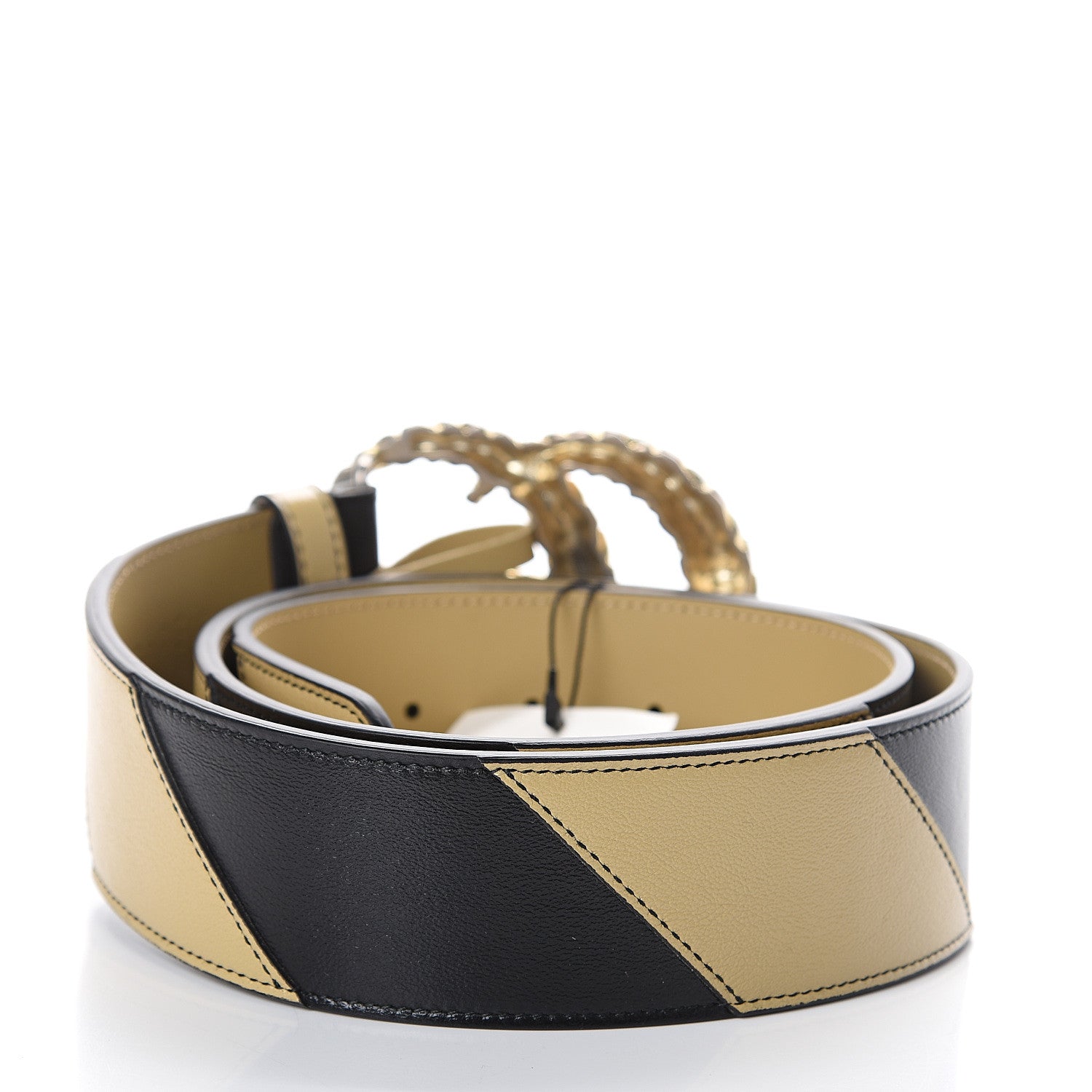 Gucci Calfskin Striped Textured Double G 50mm Belt 95 38 Black Beige 2 of 5