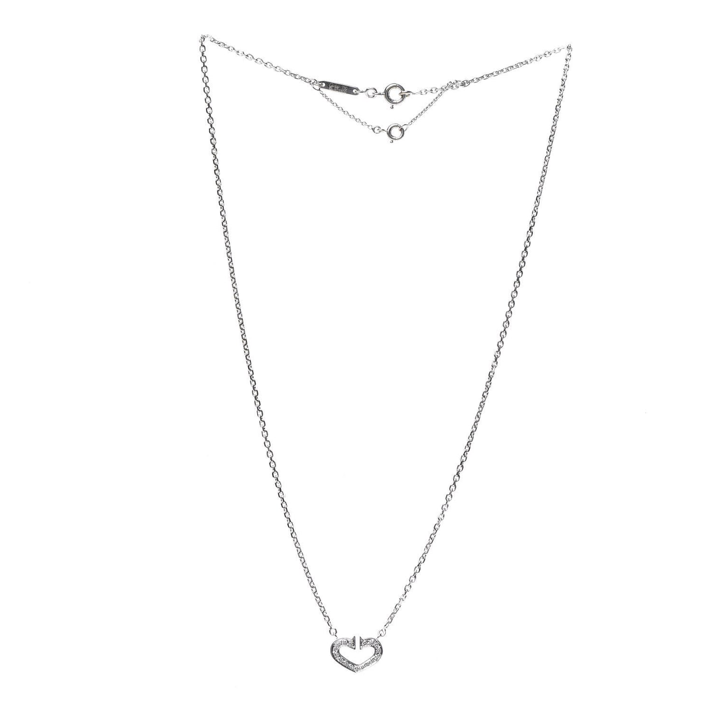 18K White Gold Diamond Small Hearts and Symbols Pendant Necklace
