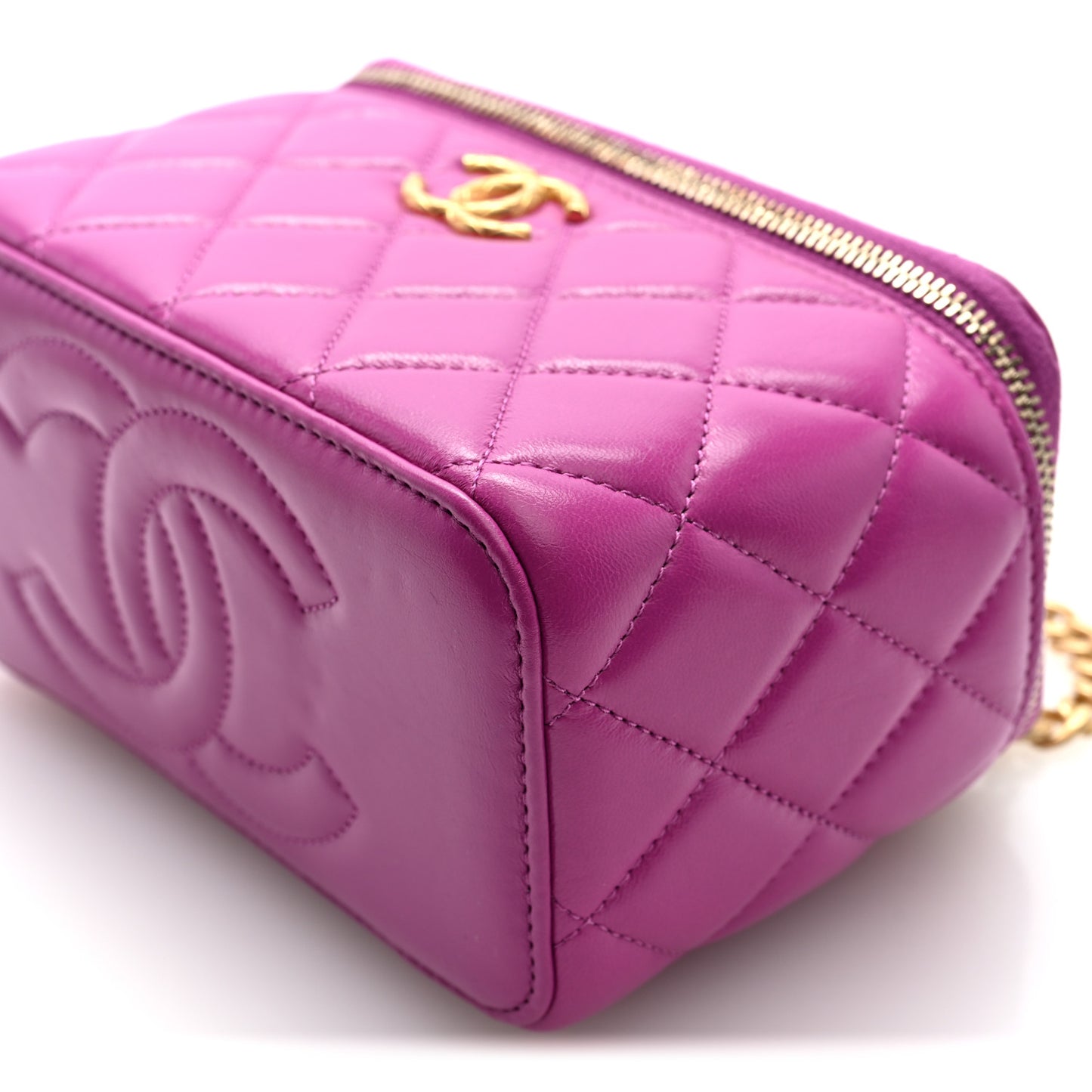 Lambskin Quilted Small Pillow Crush Vanity Case With Chain Purple