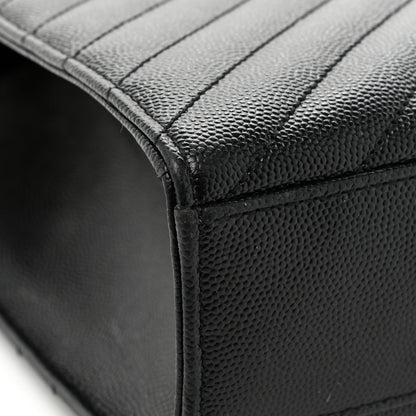 Saint Laurent Grain De Poudre Matelasse Chevron Large Monogram Satchel Black 13 of 15