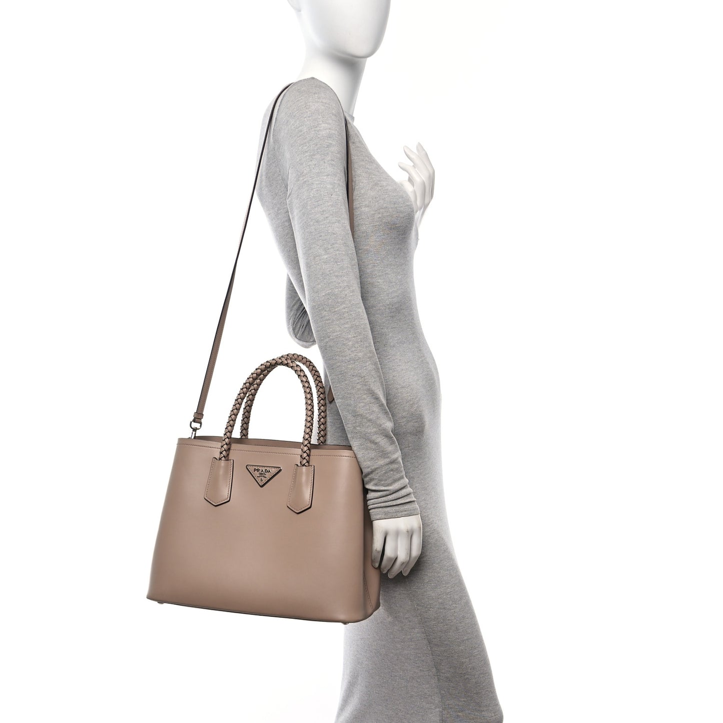 City Calfskin Braided Medium Double Bag Cammeo
