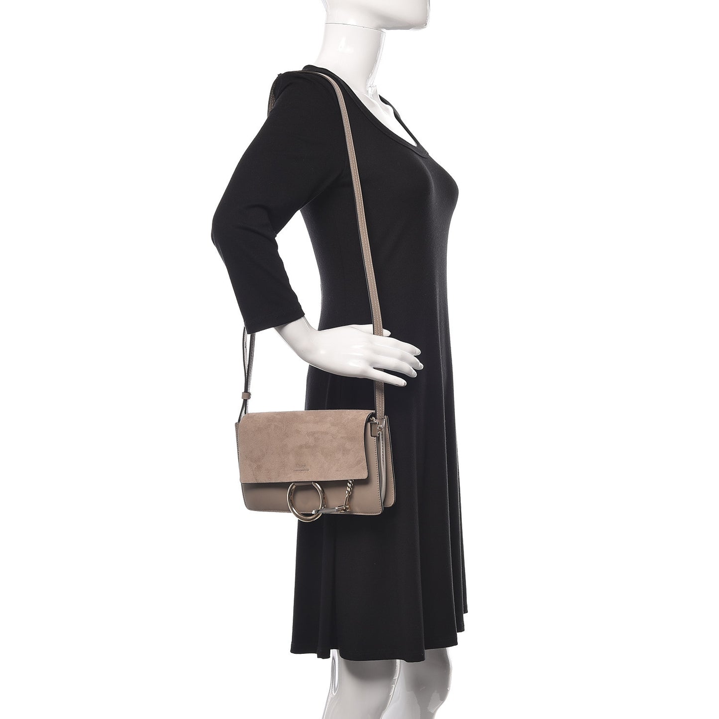 Suede Calfskin Small Faye Shoulder Bag Motty Grey