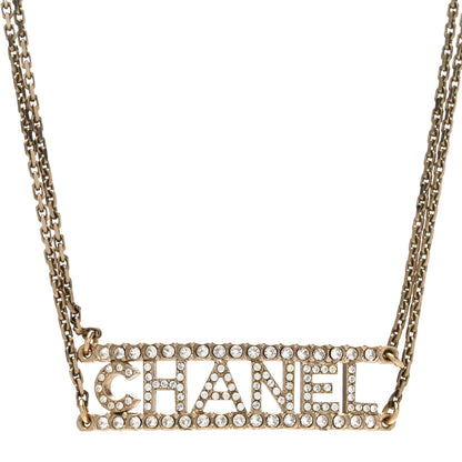 Chanel Metal Crystal Logo Choker Necklace Gold 1 of 4