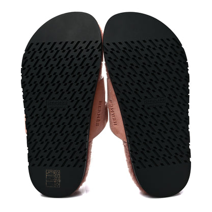 Hermes Suede Goatskin Woolskin Womens Chypre Sandals 35.5 Rose Aube 5 of 10