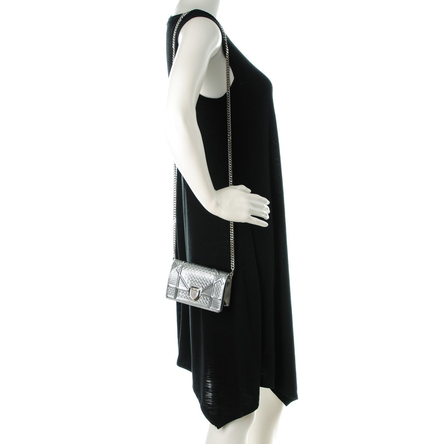 Metallic Patent Micro-Cannage Baby Diorama Flap Bag Silver