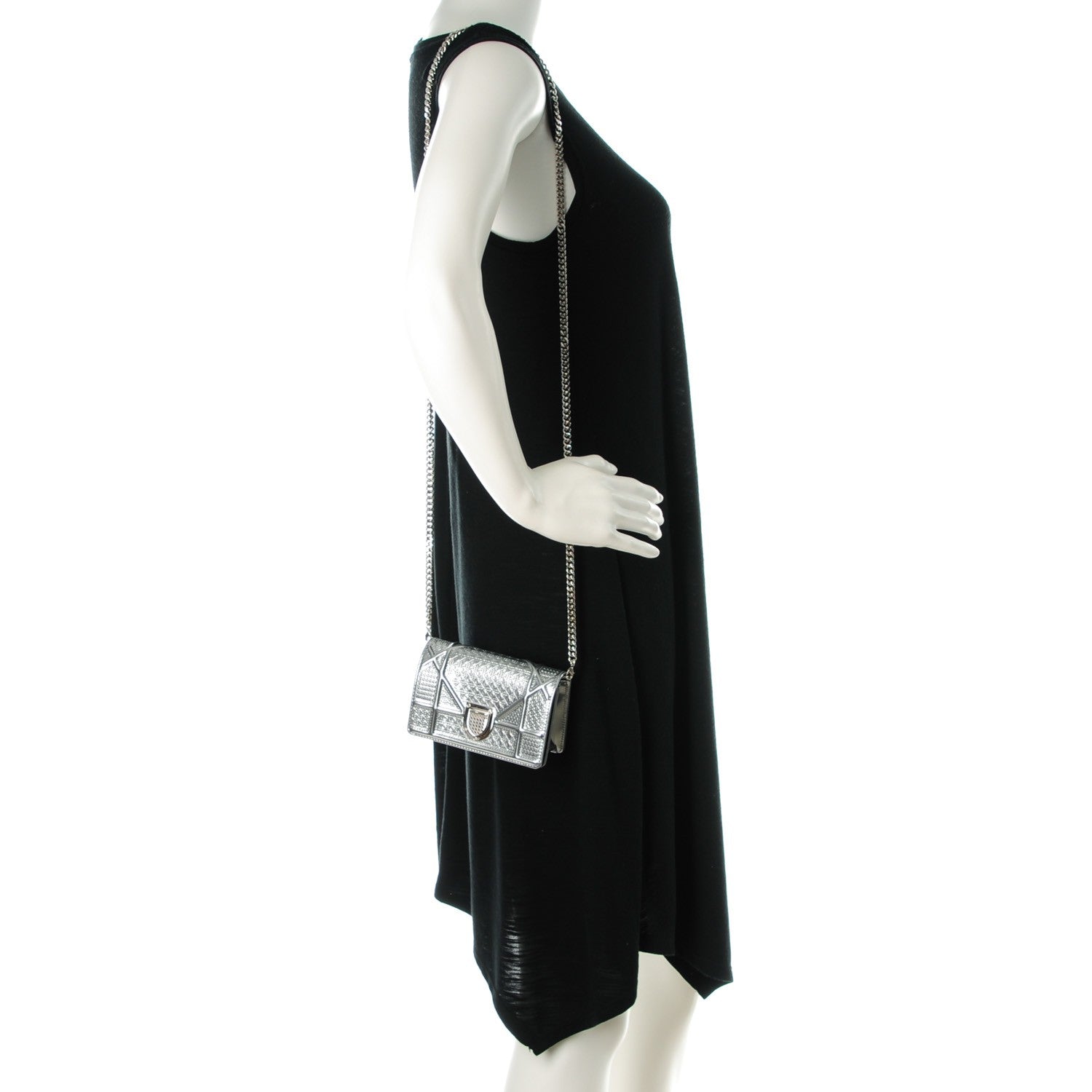 Christian Dior Metallic Patent Micro-Cannage Baby Diorama Flap Bag Silver 2 of 7