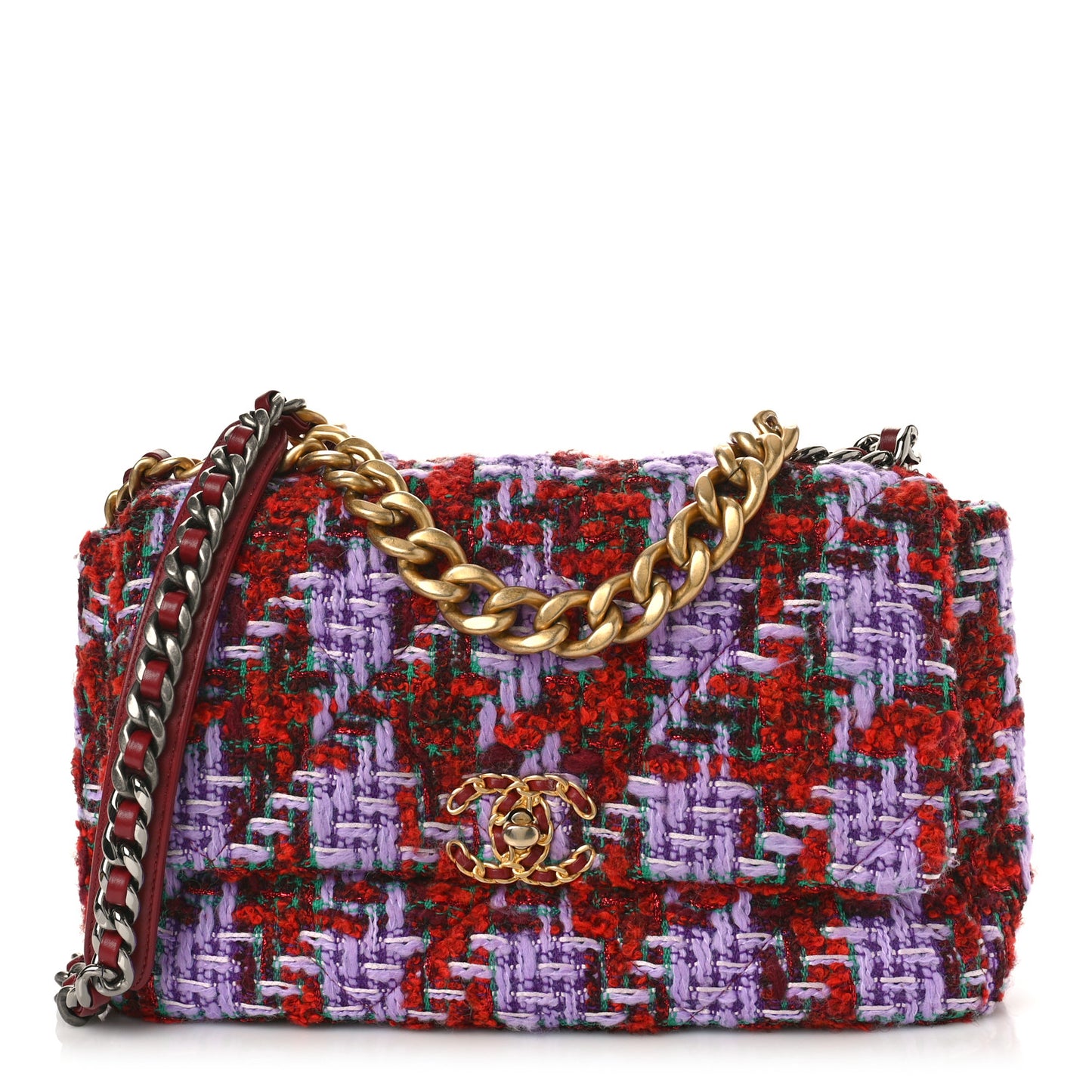 Tweed Quilted Large Chanel 19 Flap Red Purple Green