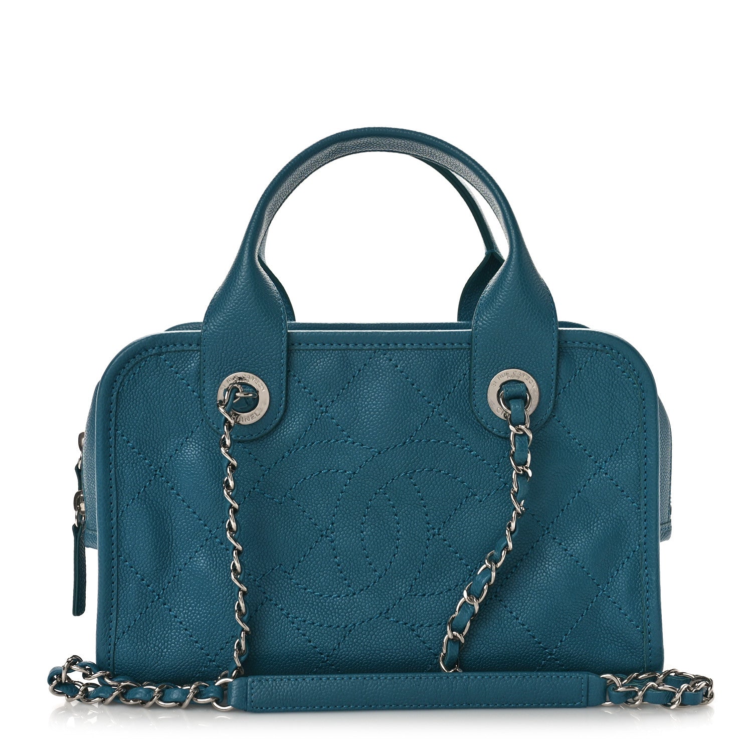 Chanel Caviar Quilted Small Deauville Bowling Bag Blue 1 of 8