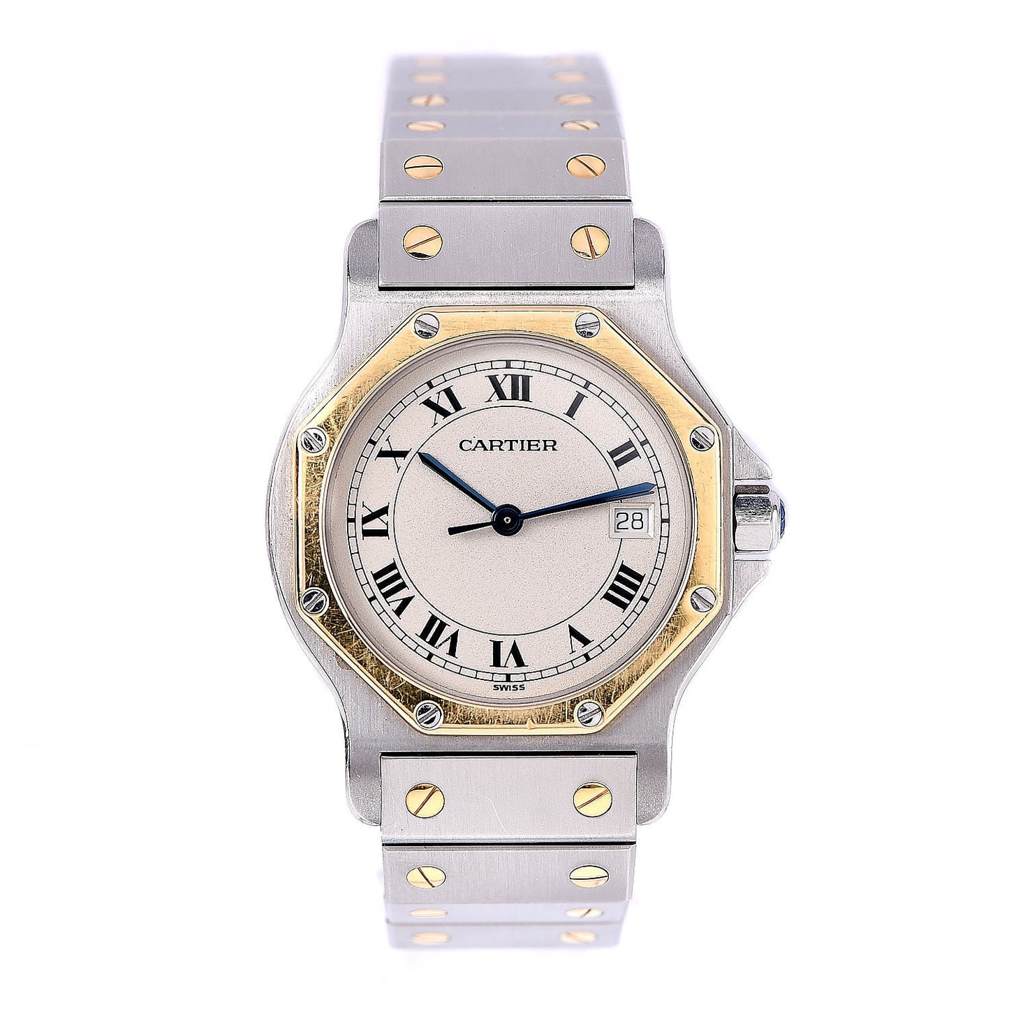 Stainless Steel 18K Yellow Gold 29mm Santos Octagon Quartz Watch