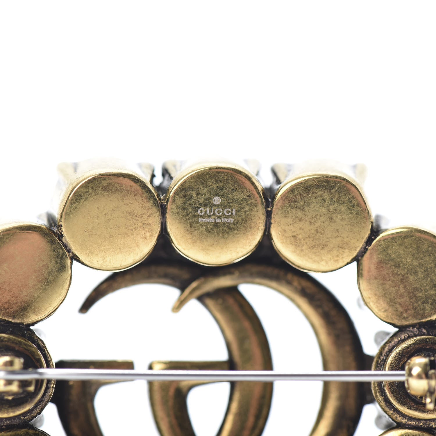 Gucci Metal Crystal Double G Brooch Aged Gold 4 of 5