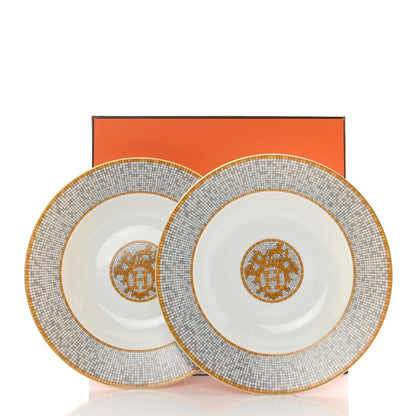 Hermes Porcelain Mosaique Au 24 Platine Soup Plate Set of 2 8 of 8