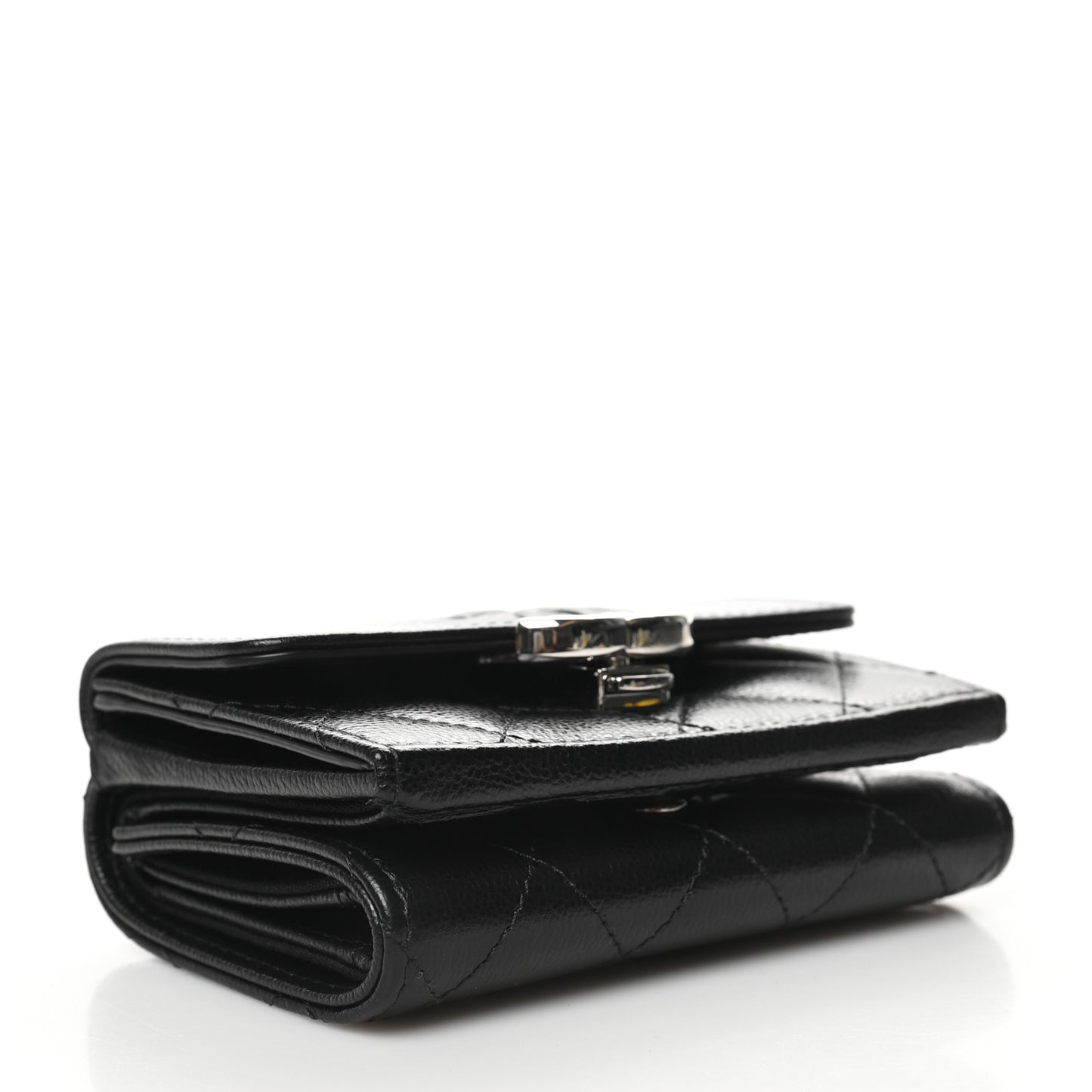 Grained Calfskin Quilted CC Box Compact Flap Wallet Black