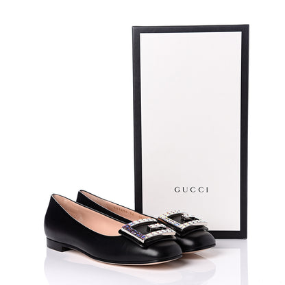 Gucci Malaga Kid Crystal Square G Madelyn Ballet Flats 36 Black 11 of 11
