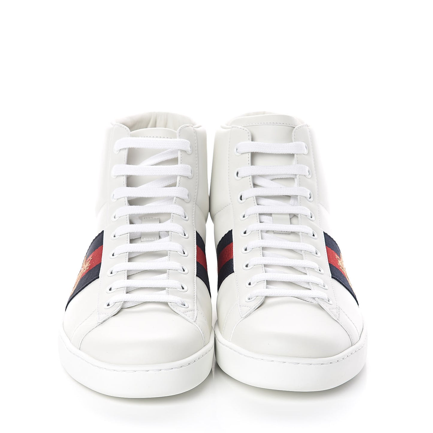 Calfskin Miro Soft Web Bee Embroidered Mens Ace High Top Sneakers 9 White