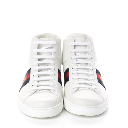 Gucci Calfskin Miro Soft Web Bee Embroidered Mens Ace High Top Sneakers 9 White 2 of 8